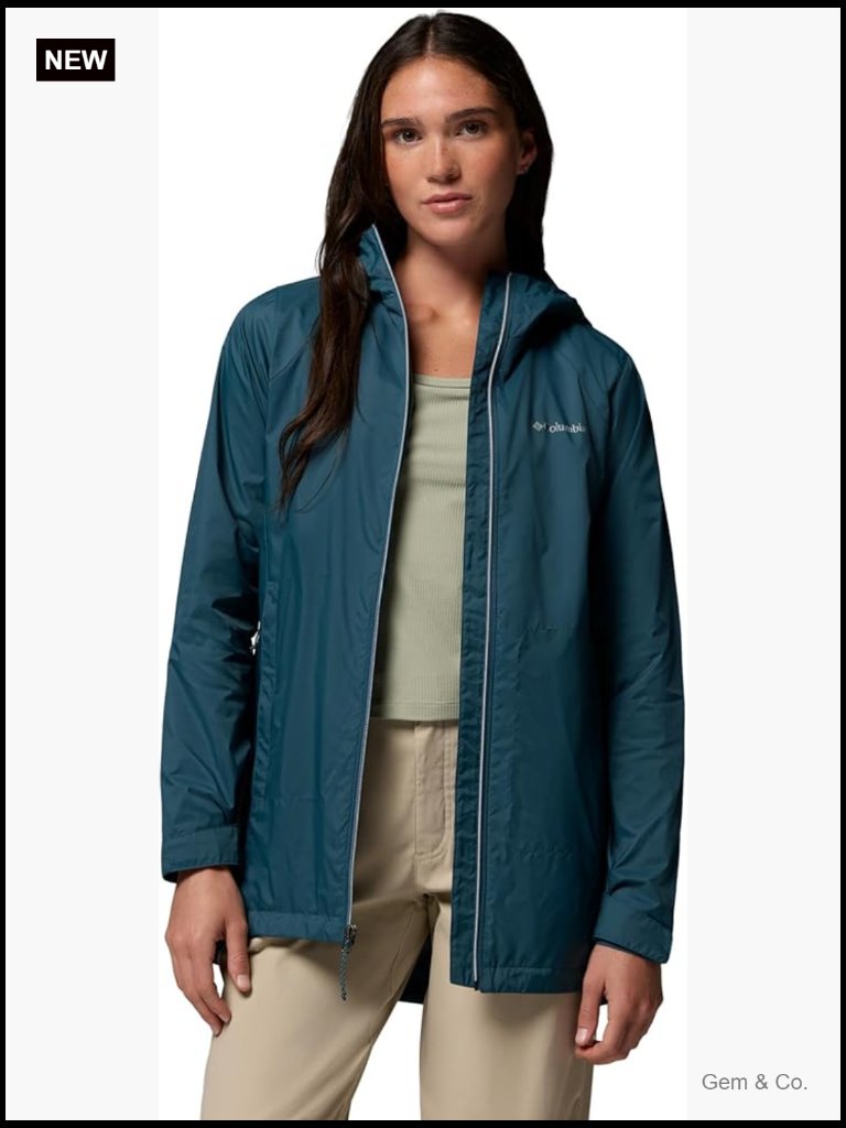 Women's Lined Long Rain Jacket With Adjustable Hood Nylon Shell